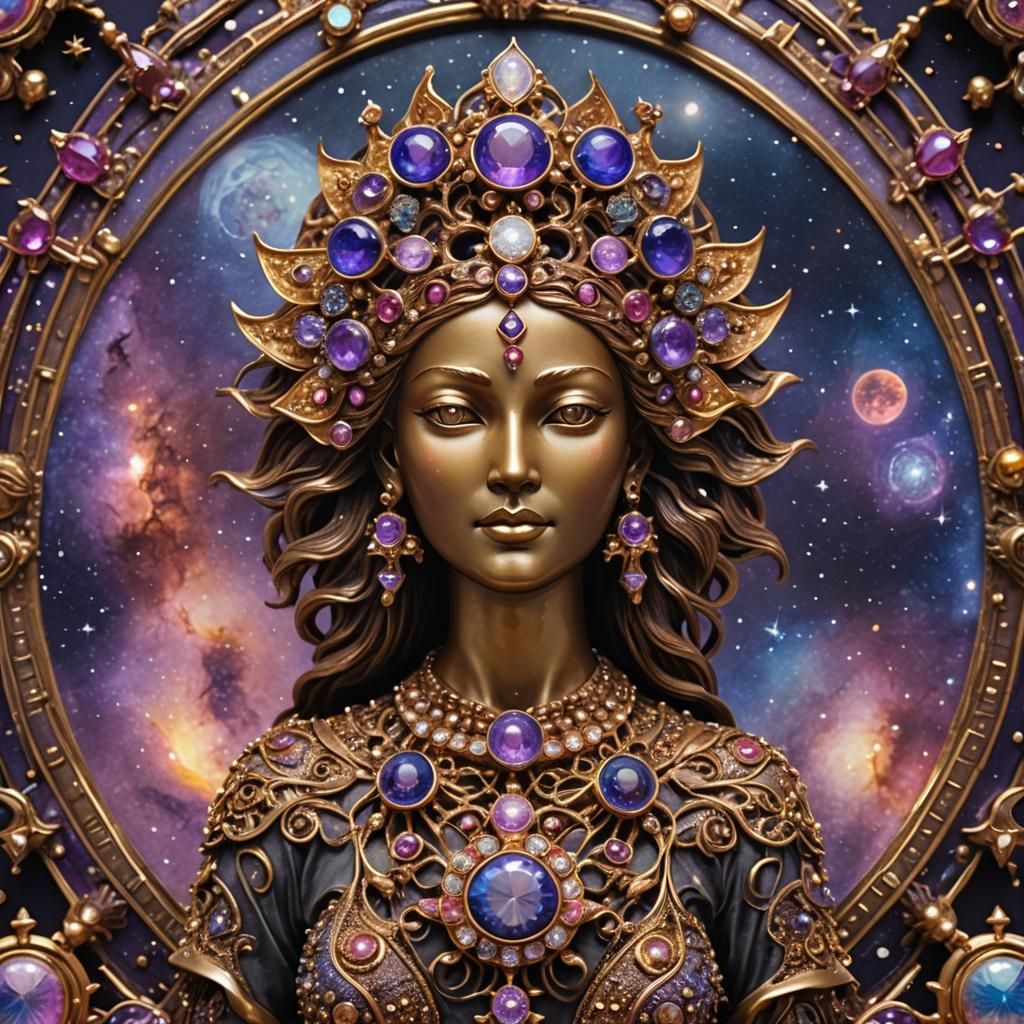 Bronze Goddess Brooch with Precious Gemstones