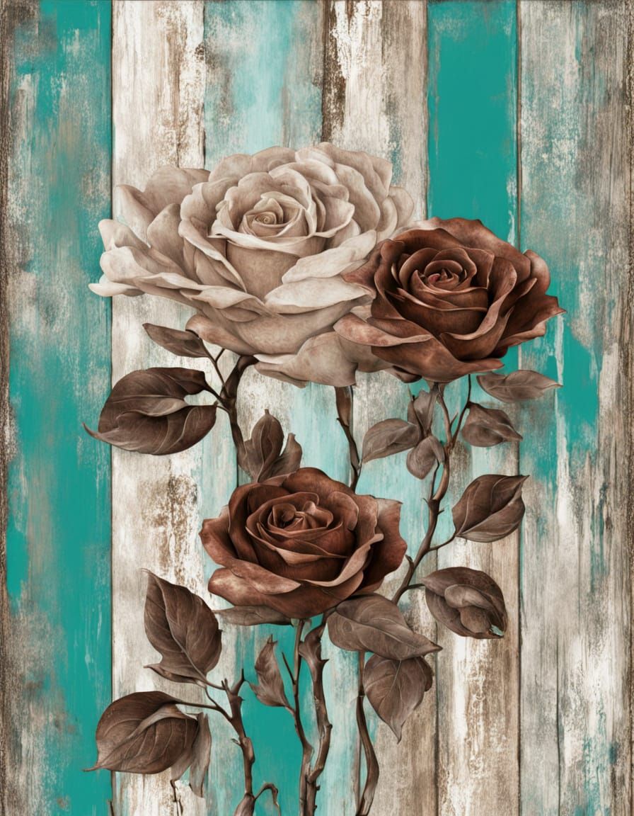 Vintage Roses on Distressed Wood