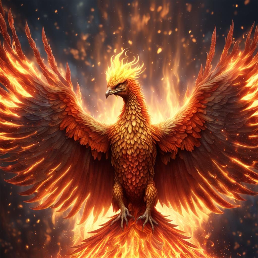 Majestic Phoenix Reborn in Holographic Flames
