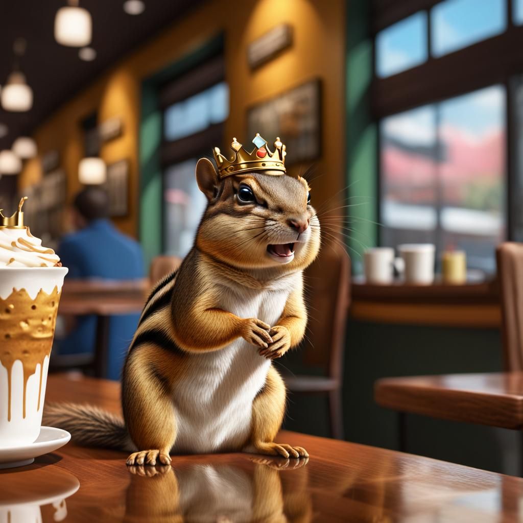 Chipmunk King in Cafe: Hyperrealistic Concept Art