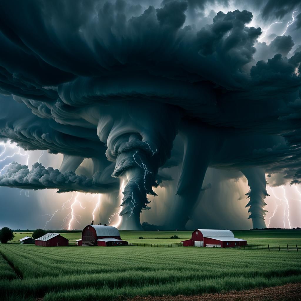 Towering Tornado Tears Across a Field as 3D Art
