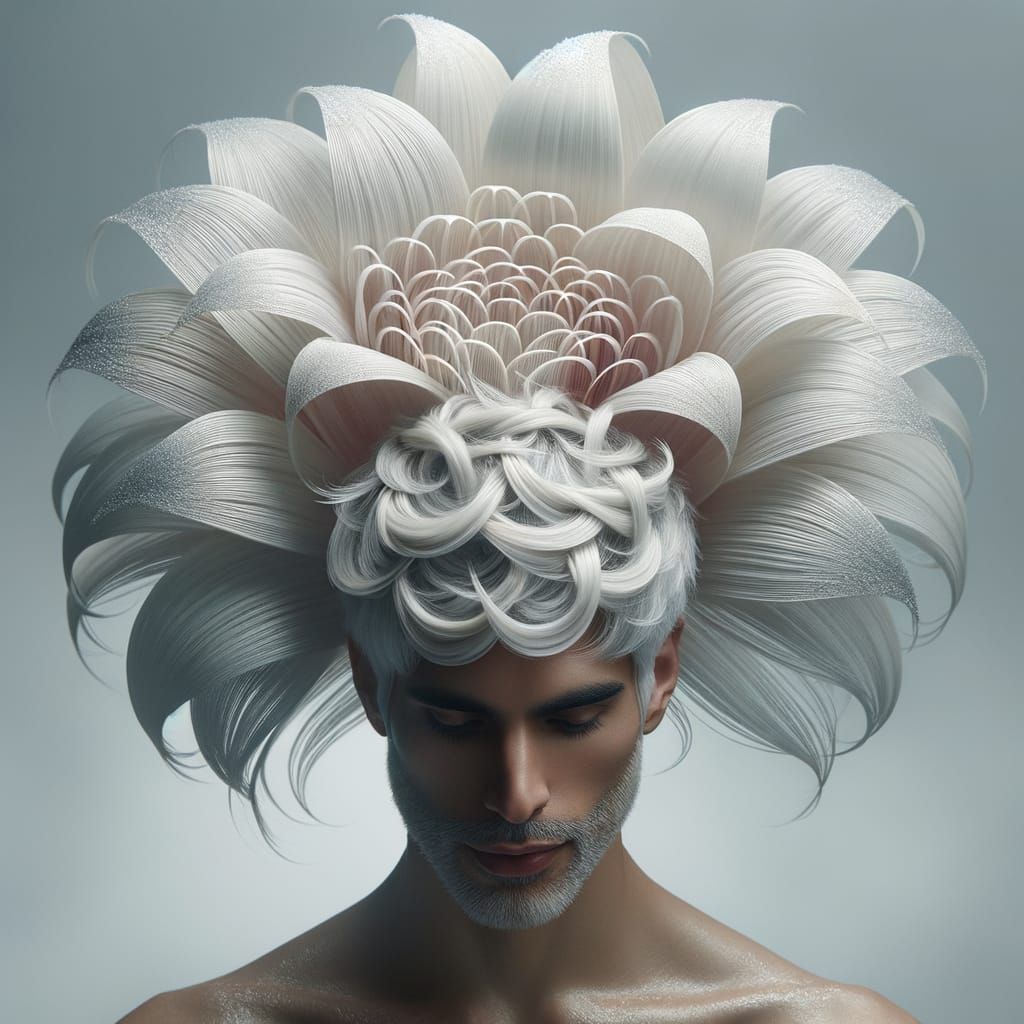 Floral Fantasy: A Portrait of a Man with Sculpted Hairstyle