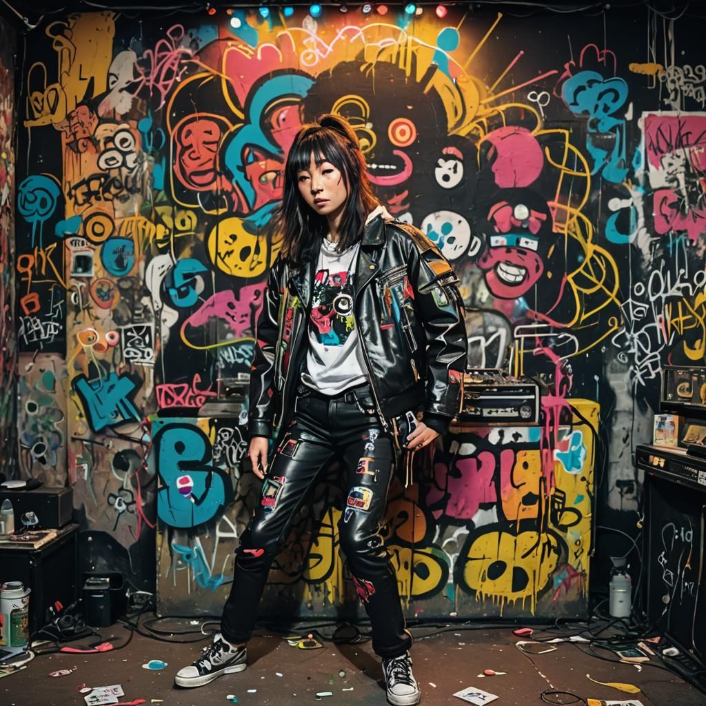 High-Energy Rock Performance in Street Art Style