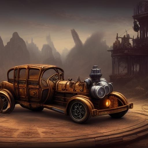 Detailed Steampunk Car Matte Painting