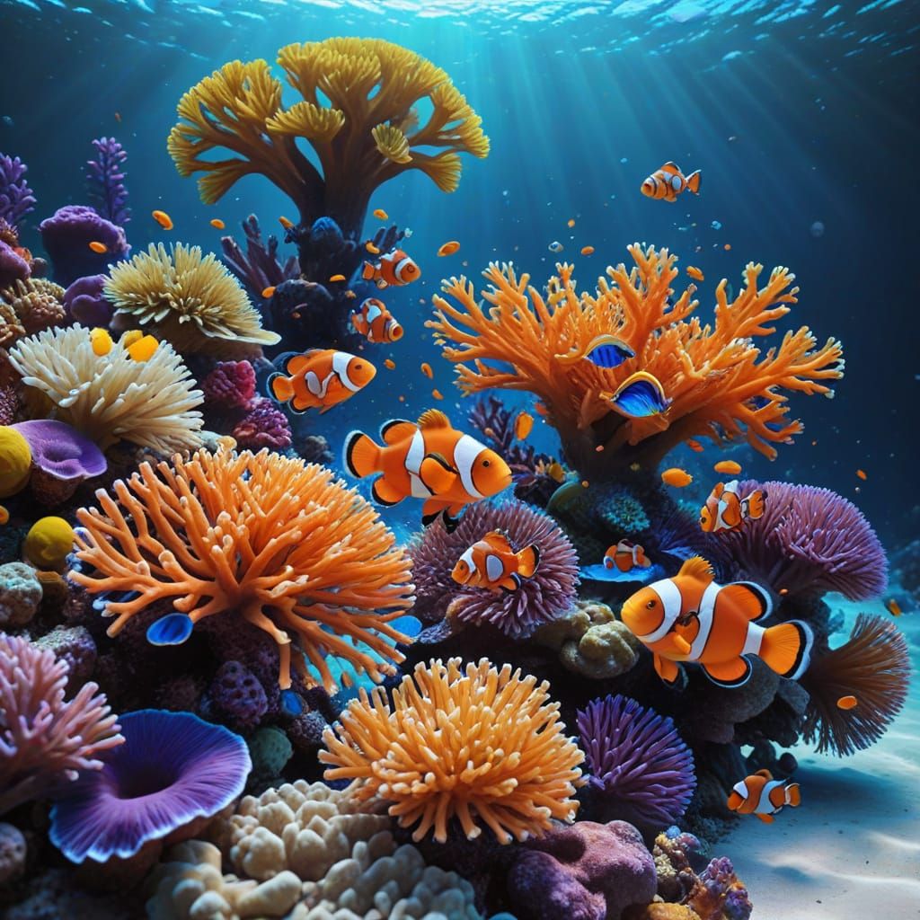 Vibrant Tropical Seabed Scene in Hyperrealistic Style