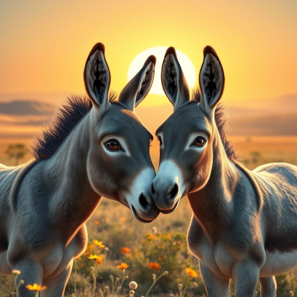 Surreal Savannah Scene Depicts Tender Donkey Moment in Cyber...
