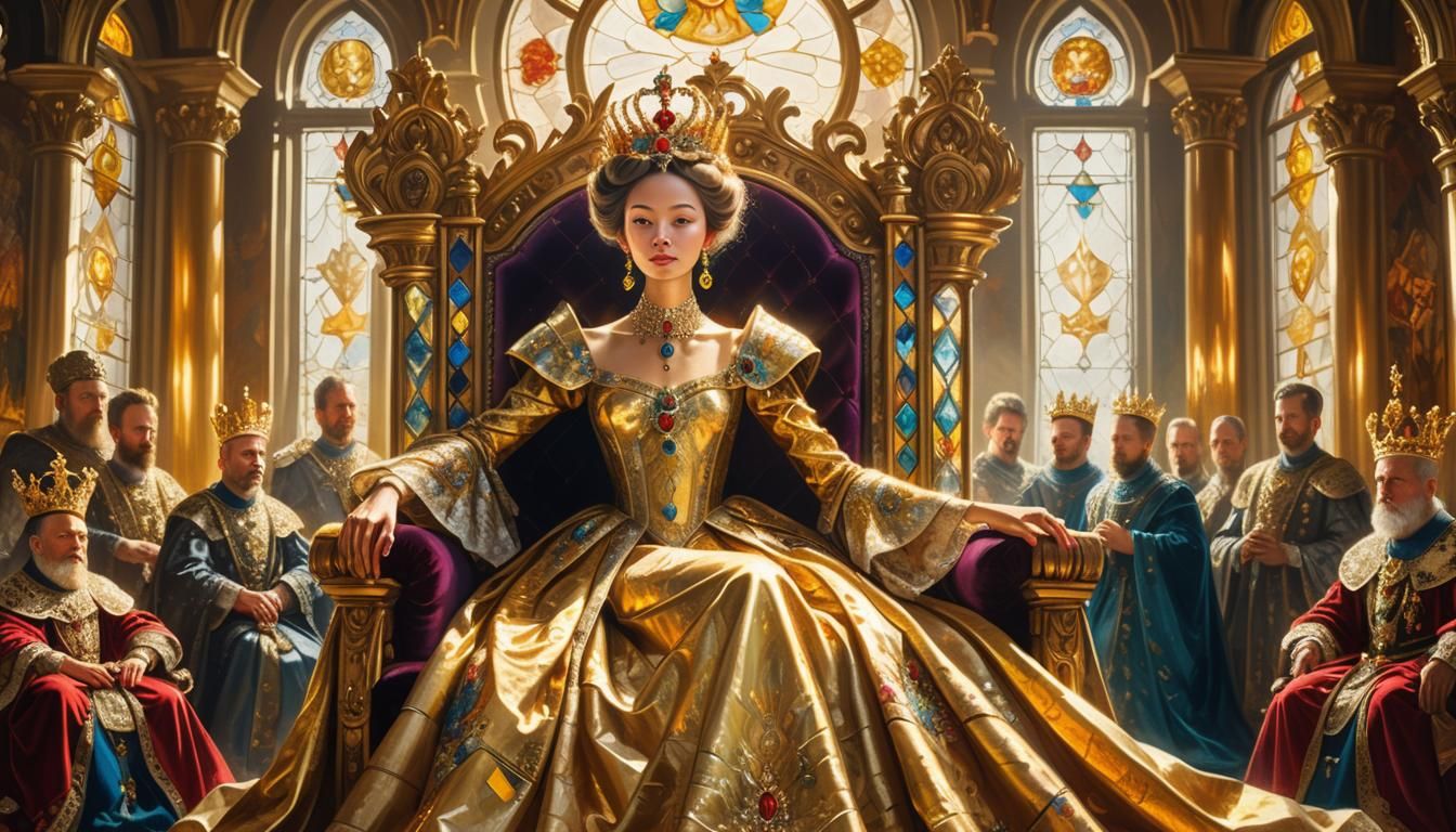 Empress on Throne in Baroque Oil Painting