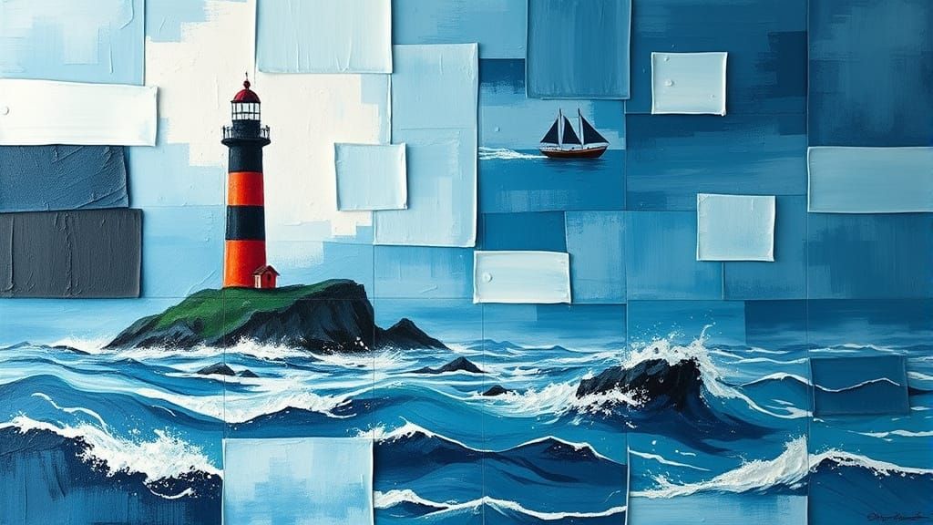 Lighthouse in Turbulent Seas, in Expressive Pop Art Style