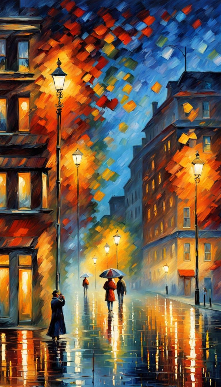 London Street Scene in Neo-Impressionist Style