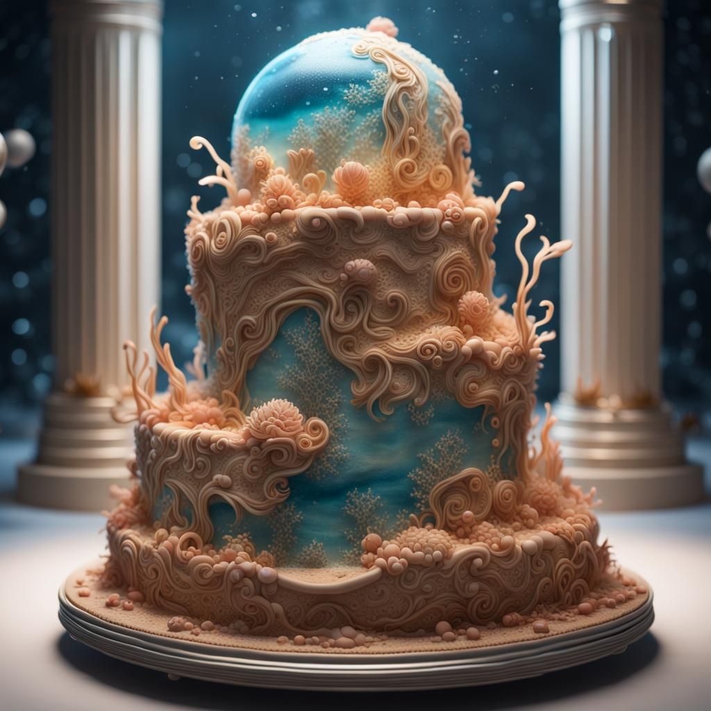 Underwater Cake Sculpture in Hyperreal Style