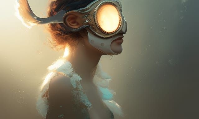 Girl in Owl Mask Portrait, Volumetric Lighting