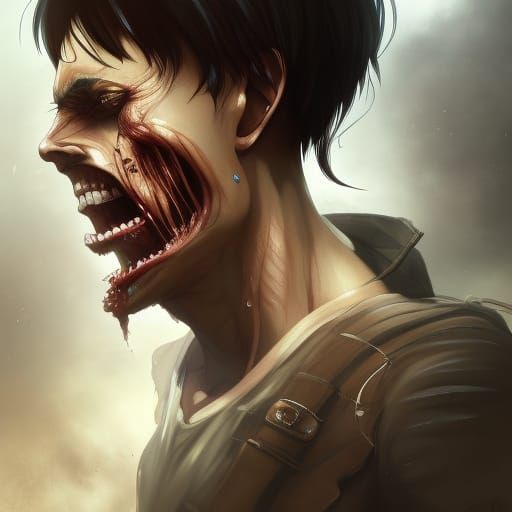 Eren Yeager Portrait in Hyperdetailed Anime Style