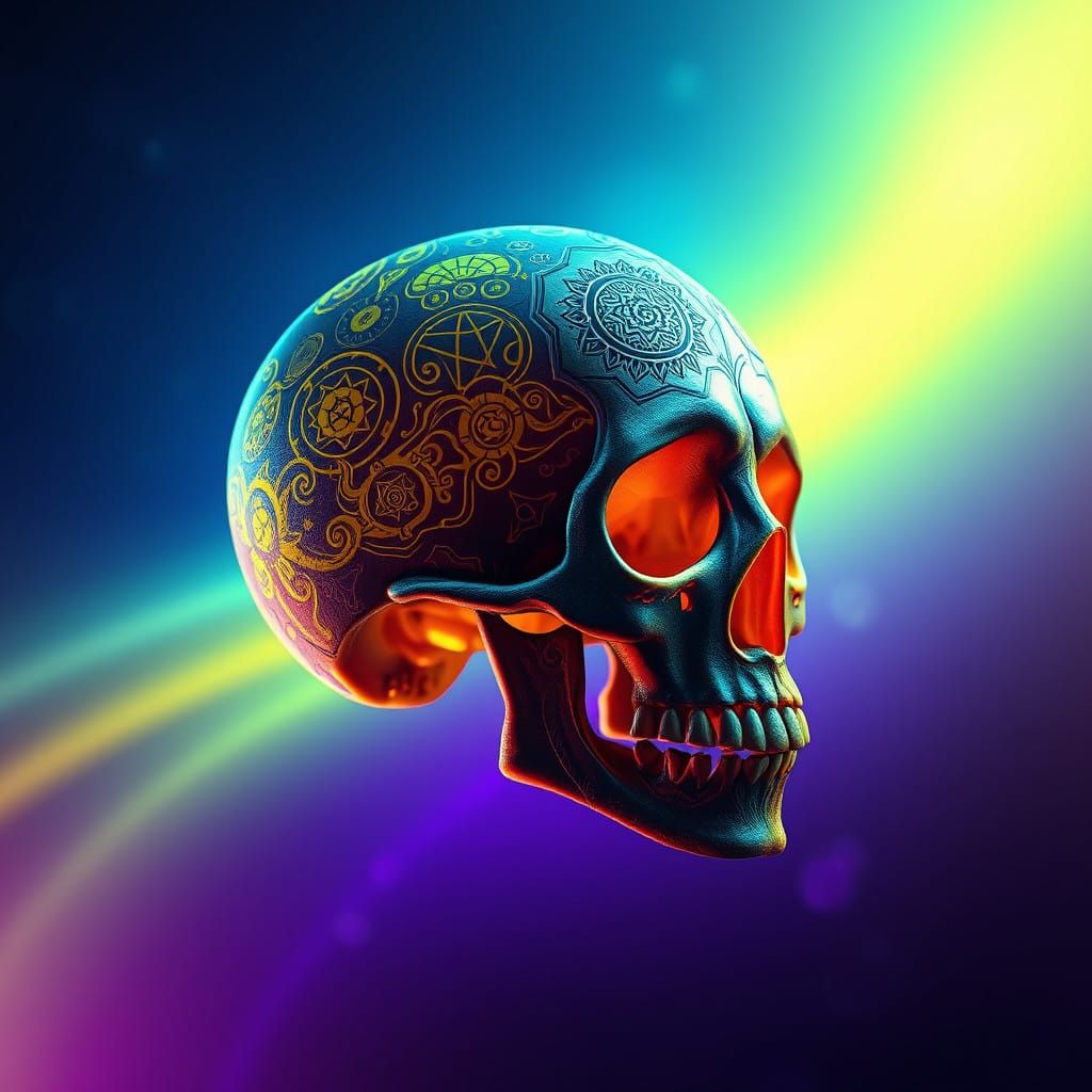 Ethereal Skull Amidst Celestial Hues
