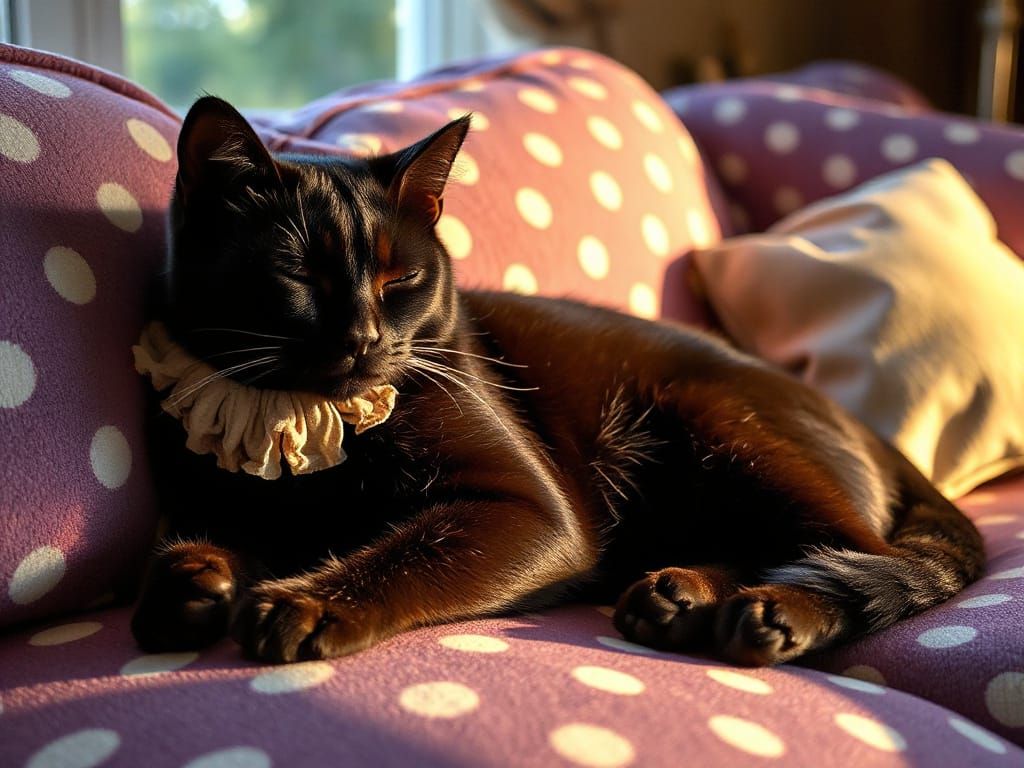 Black Cat's Cozy Nap in Hyper-Realistic Style
