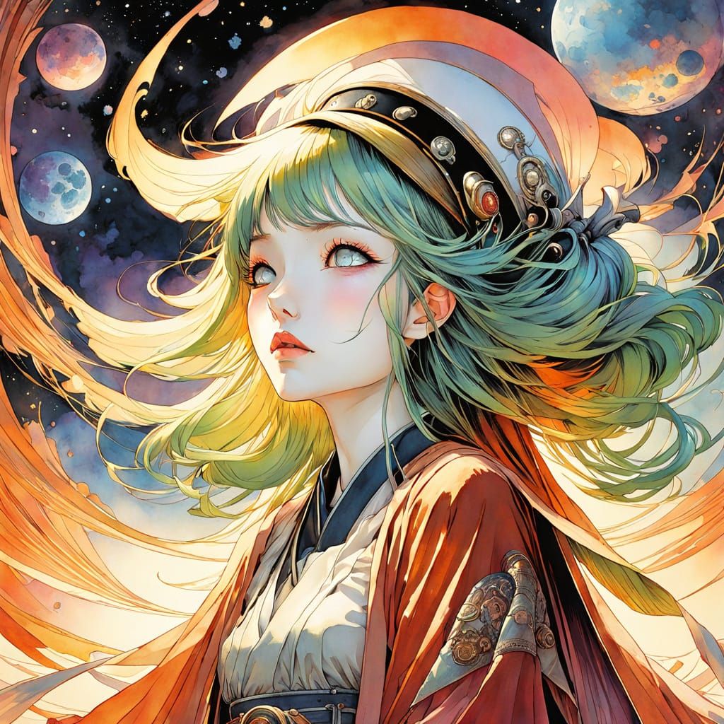 Ethereal Space Witch in Retro Manga Style