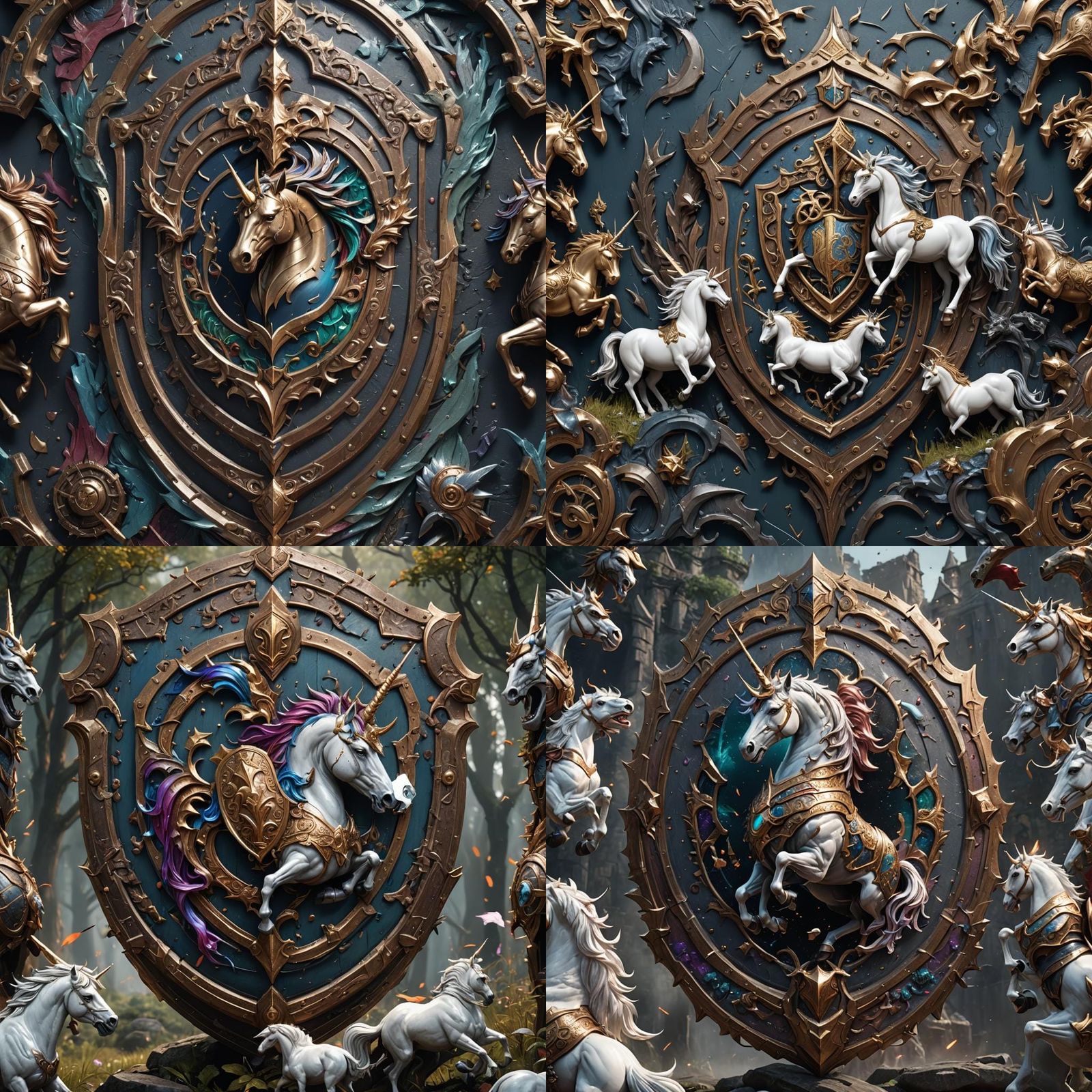 Unicorn Battle Shield: Detailed Fantasy Concept Art