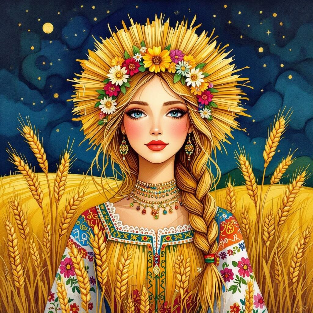 Intricately detailed alcohol ink illustration, Zhytnytsia, a...