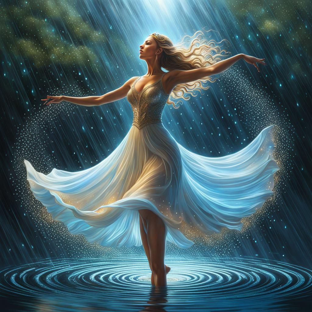 Ethereal Woman Dancing in the Rain