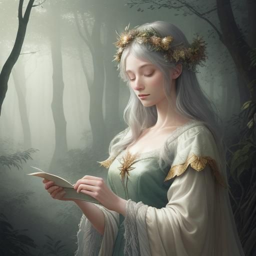 Mystical Poet in Forest Glade: Watercolor Illustration