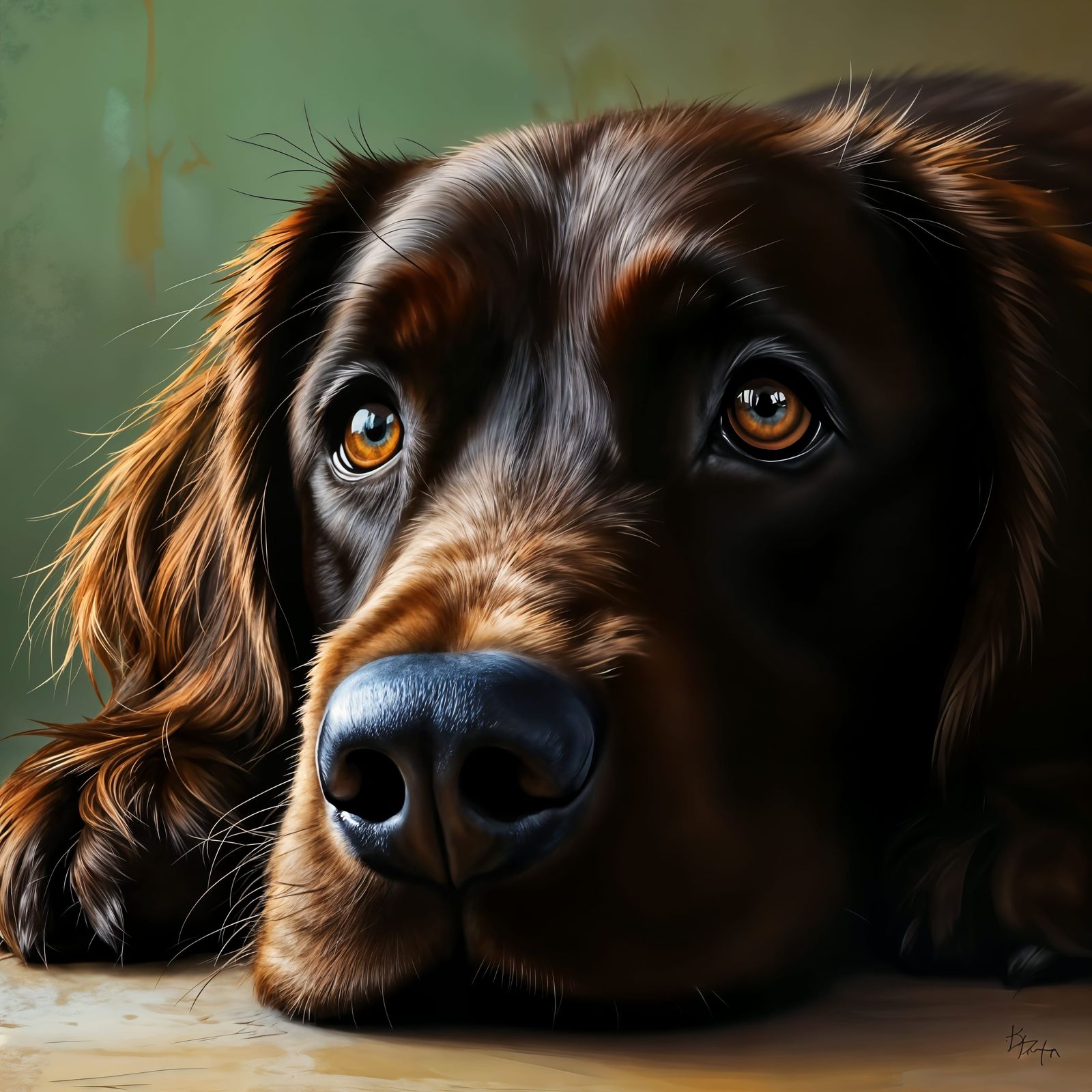 Dark Brown Labrador with Soulful Eyes in Painterly Style