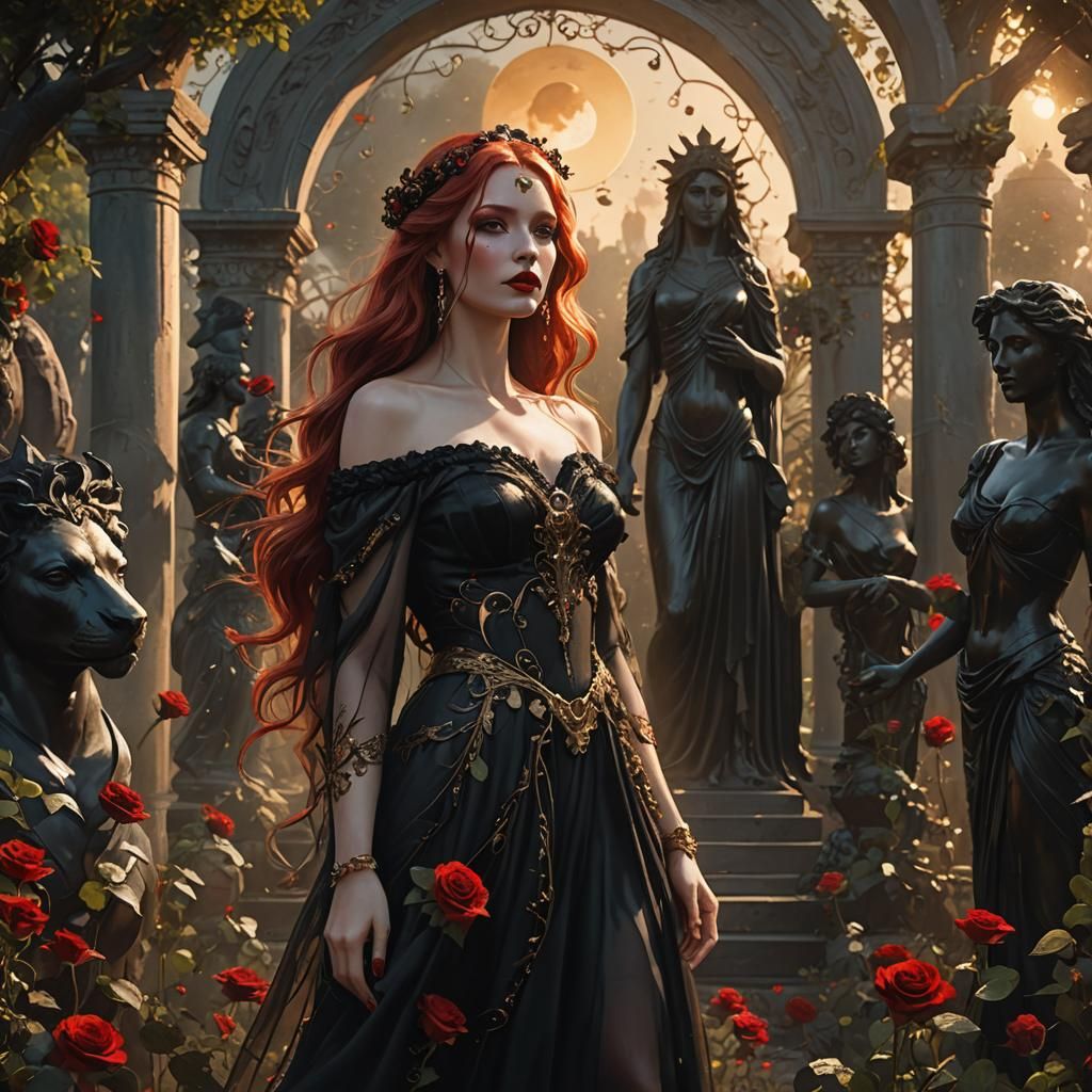 Fantasy Goddess in a Mystical Rose Garden