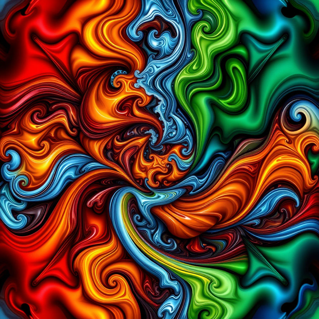 Abstract Fractal Design of Fire, Water, Air, Earth