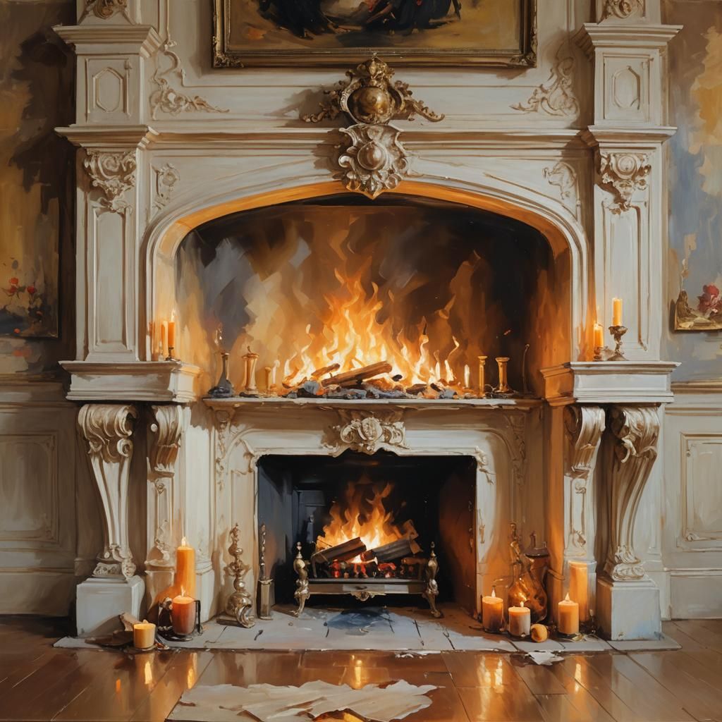 Antique Fireplace Painting in the Style of Rembrandt