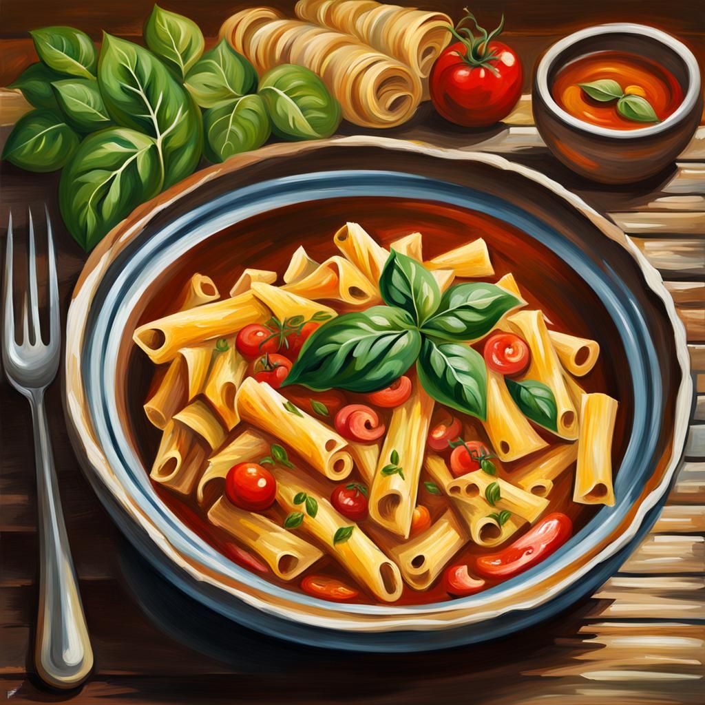 Italian Pasta in Impressionist Oil Painting