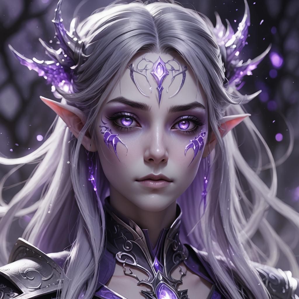 Anime Portrait of Blind Void Elf Warlock in 3D
