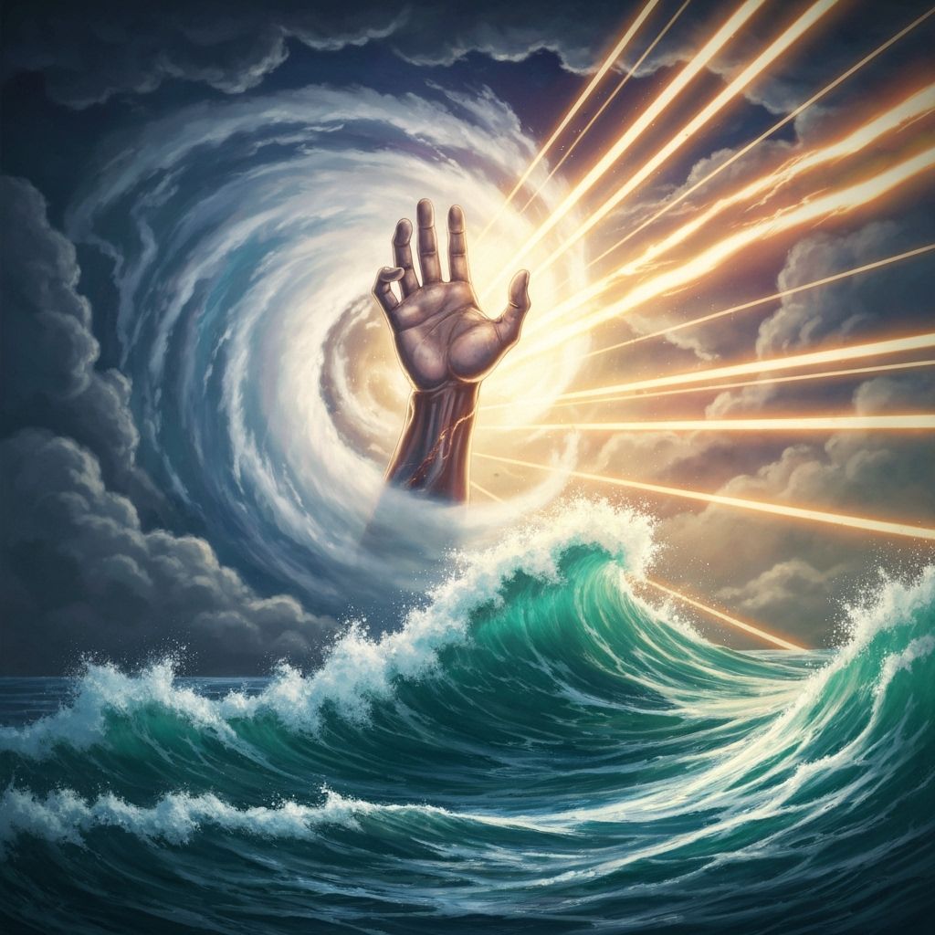 Divine Hand Diverts Hurricane in Epic Fantasy Art