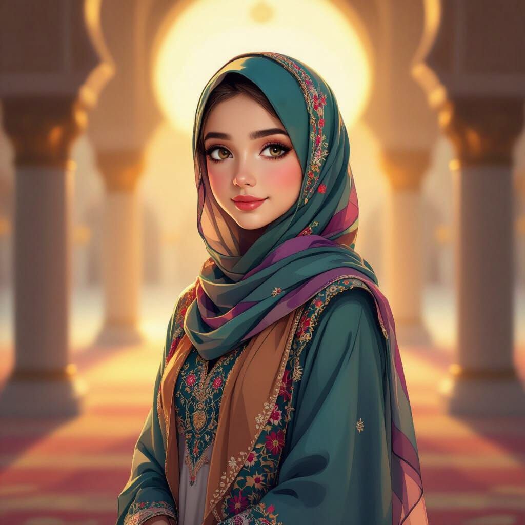 Beautiful Muslim Girl in Hijab, Digital Art