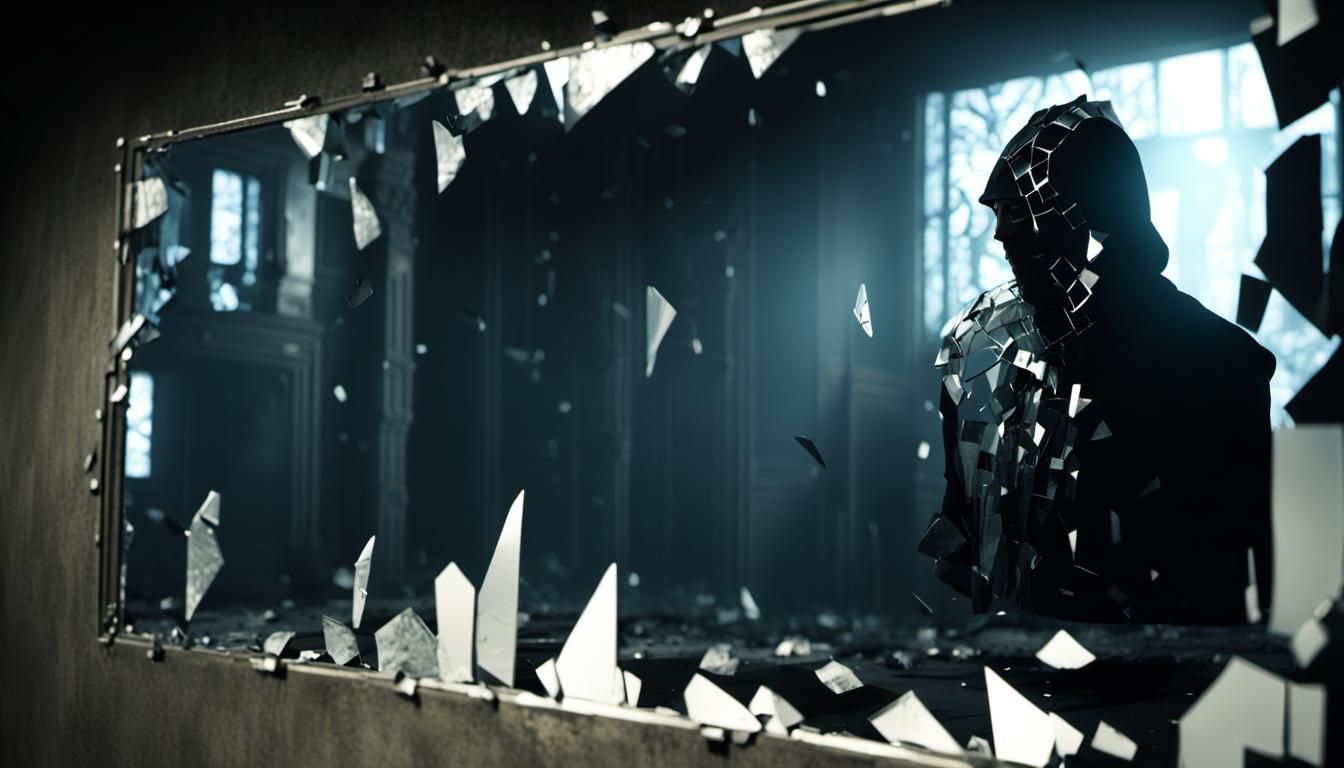 Eerie Horror Scene with Broken Mirror Shards