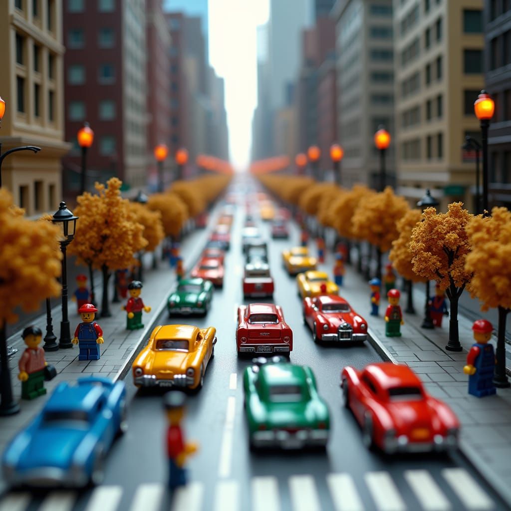 Vibrant Manhattan Cityscape in LEGO and Hot Wheels Style