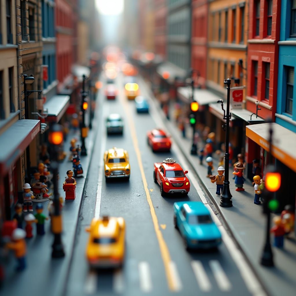 Vibrant Miniature Manhattan with Hot Wheels and LEGO Minifig...