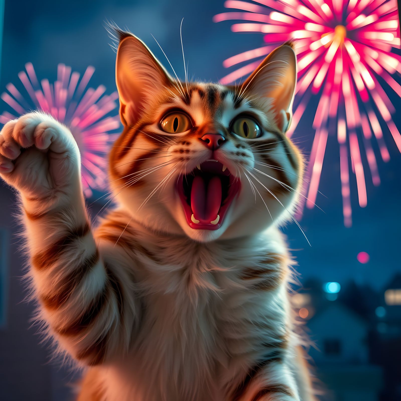 Midnight Fireworks Surprise a Terrified Cat