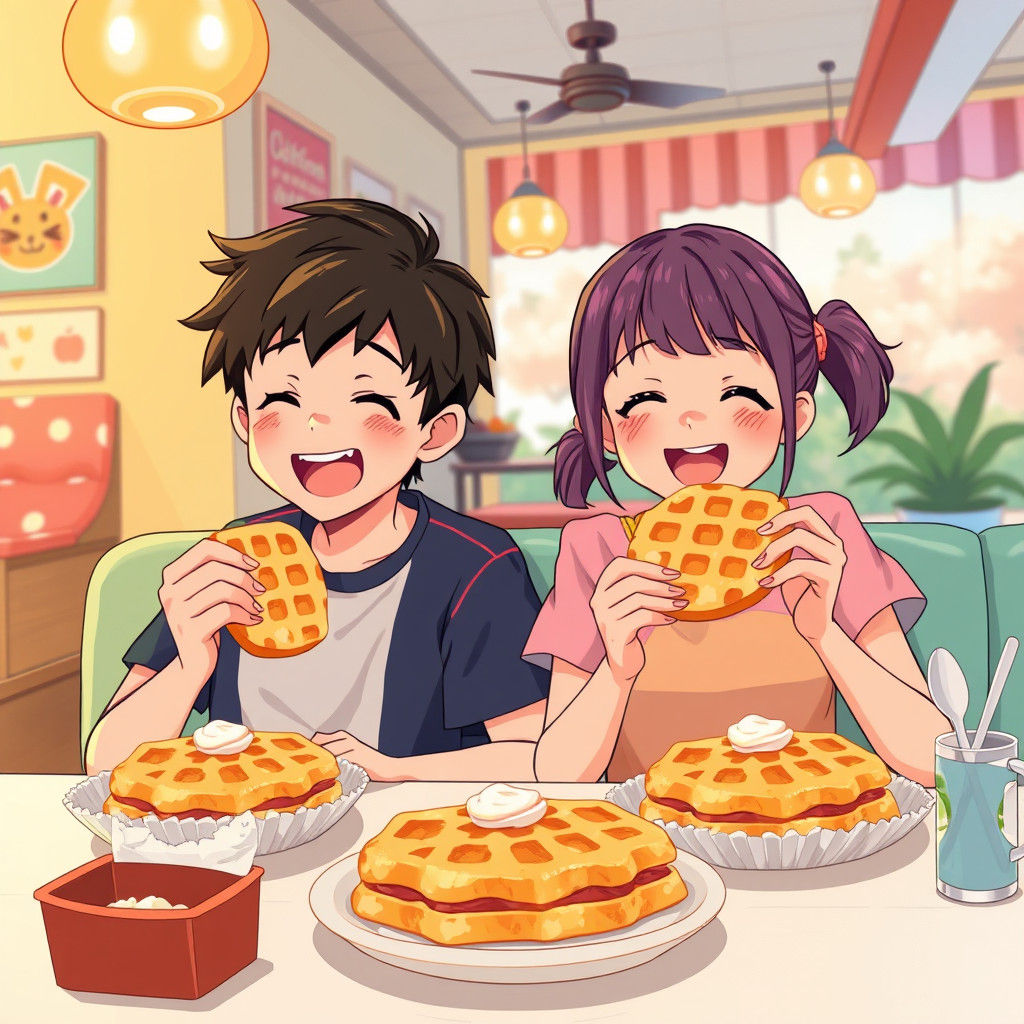 Anime-Style Waffle Feast at Pastel Cafe