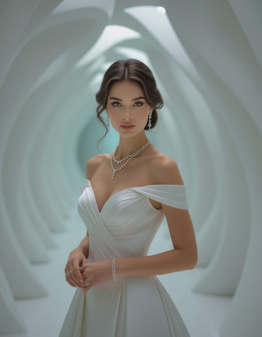 Ethereal Woman in White with Delicate Jewelry