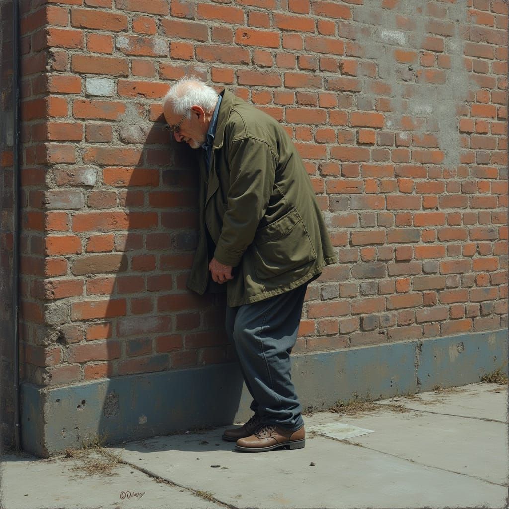 Homeless Man Urinating: Social Realism Scene