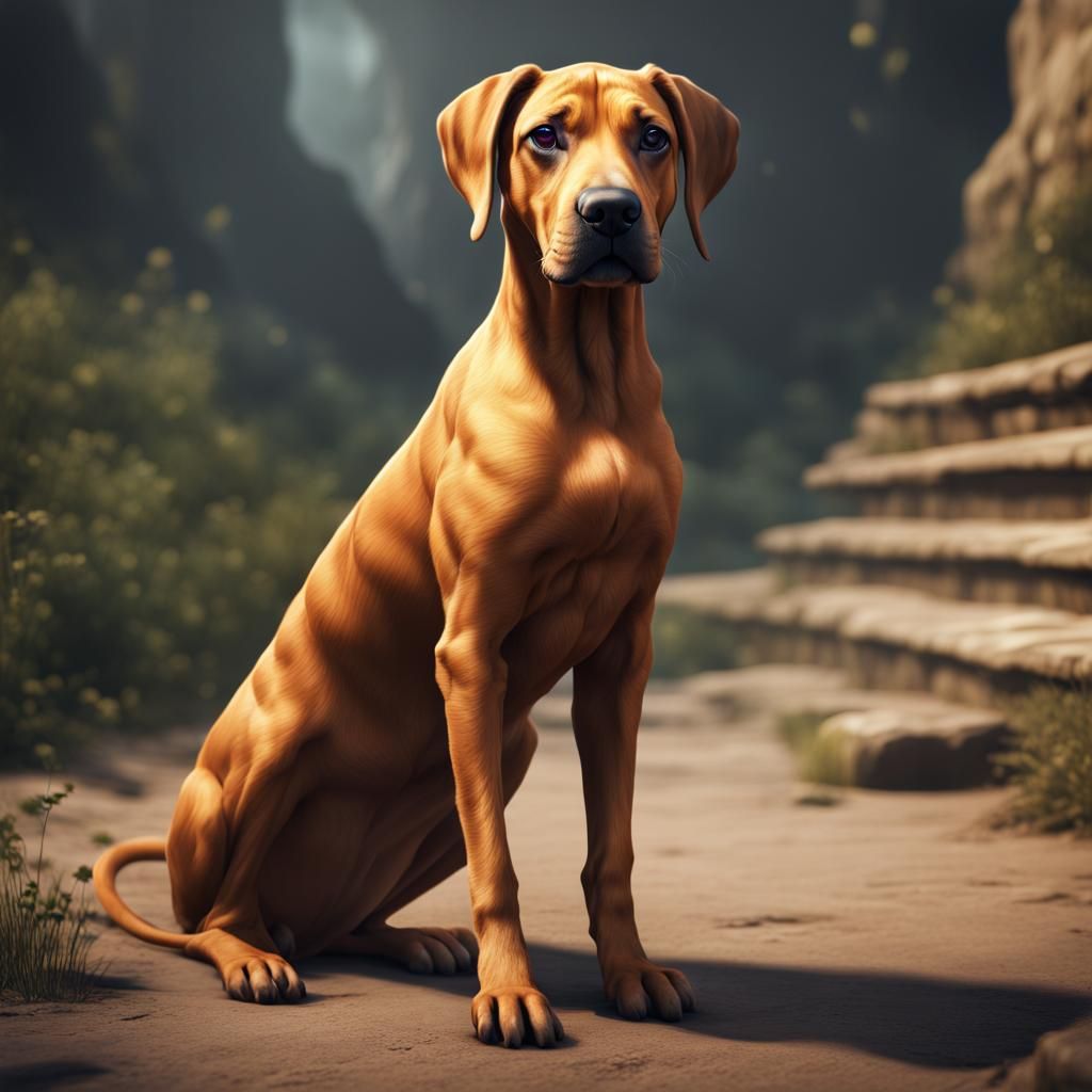 Cute Rhodesian Ridgeback Puppy: Detailed Fantasy Art