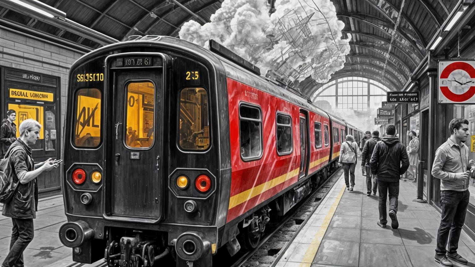 Train Arriving: Detailed Sketch in Comix Style