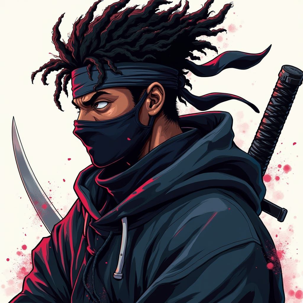 Dark Ninja Warrior with Fierce Gaze and Sword