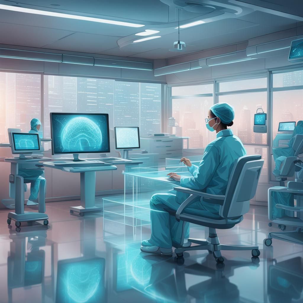 Doctor Using Futuristic Computer in Hospital, Concept Art