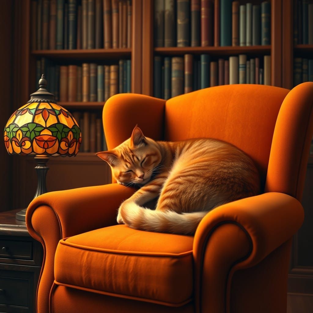Vibrant Orange Tabby Cat in Tranquil Setting