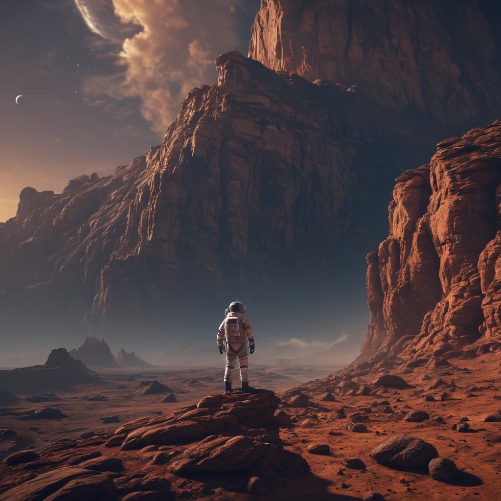 Astronaut Contemplates Earth from Mars in Matte Painting