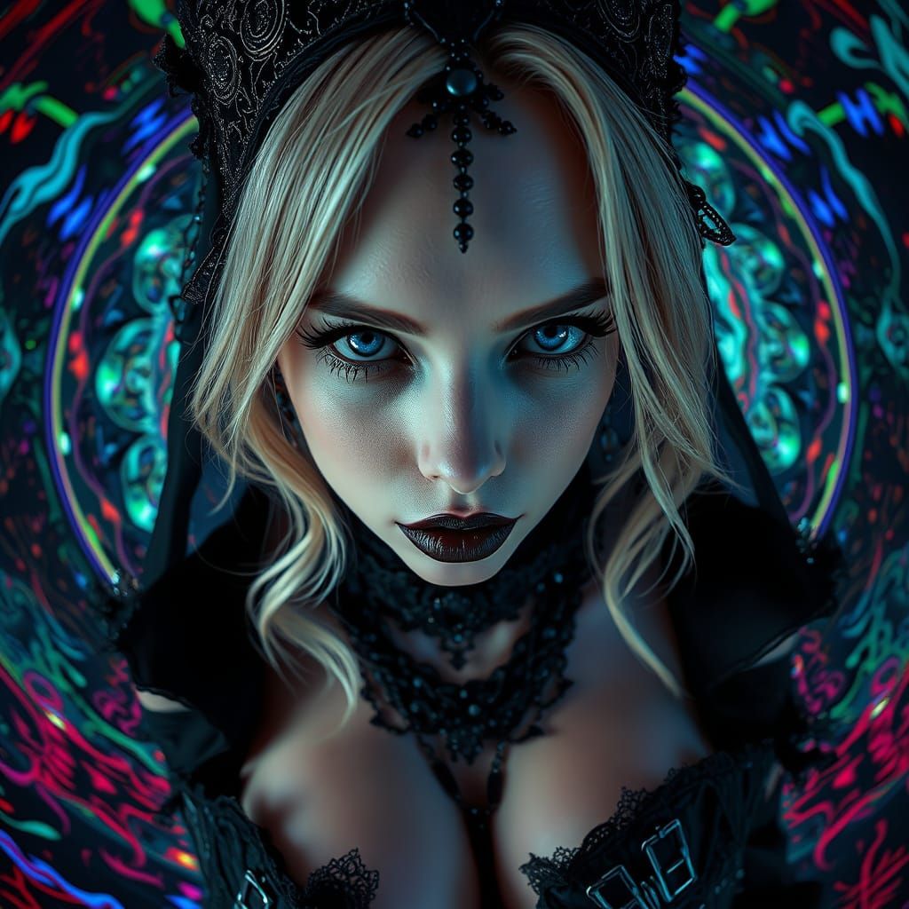 Gothic Goddess Radiates Neon in Hyper-Realistic Hypercolor