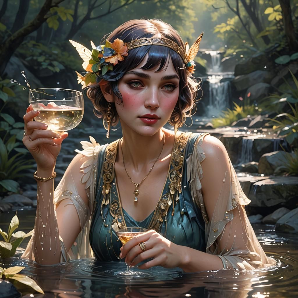 Flapper Fairy Portrait in Art Nouveau Style