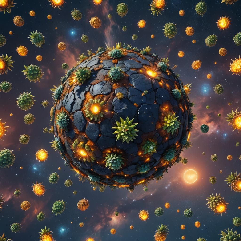 Pineapple Planet in Starry Sky