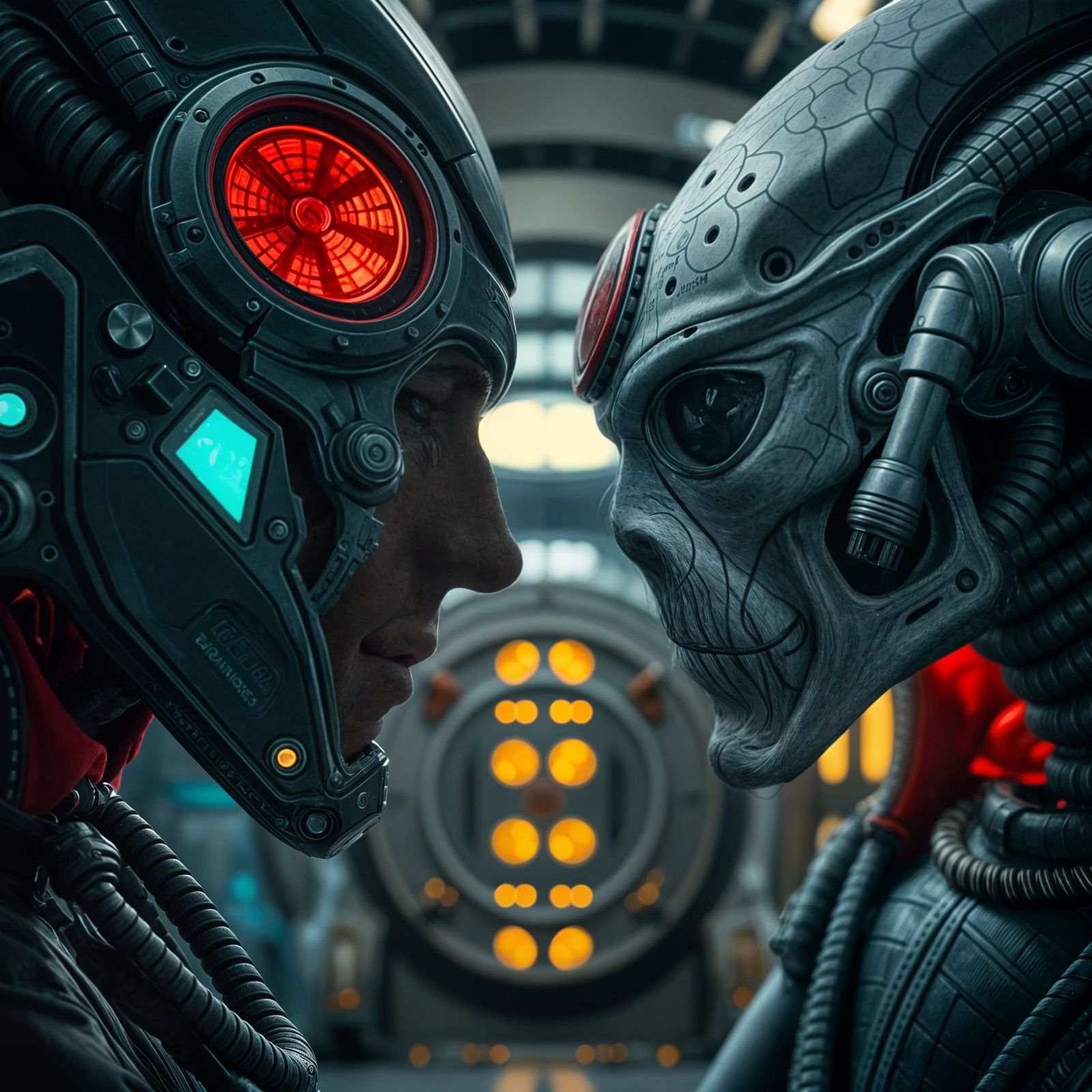 Futuristic Human-Alien Encounter: Cinematic 8K Resolution