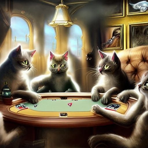 Cats Playing Poker in a Digital Painting