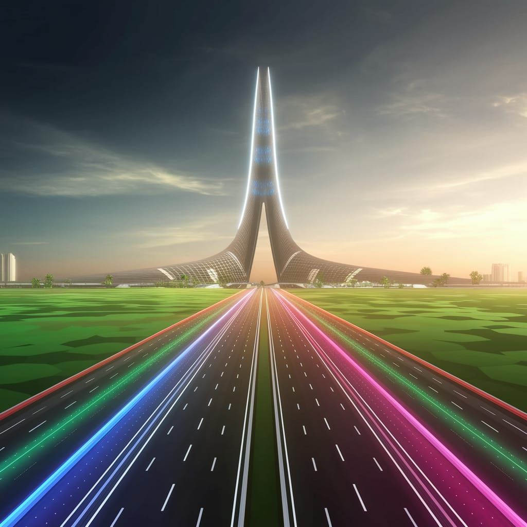 Surreal Futuristic Cityscape with Riyadh Tower and Vibrant G...